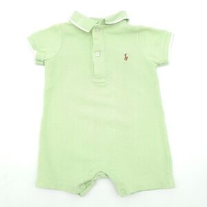 Ralph Lauren Romper Kids Green Polo Mesh Short Sleeve One Piece 3M